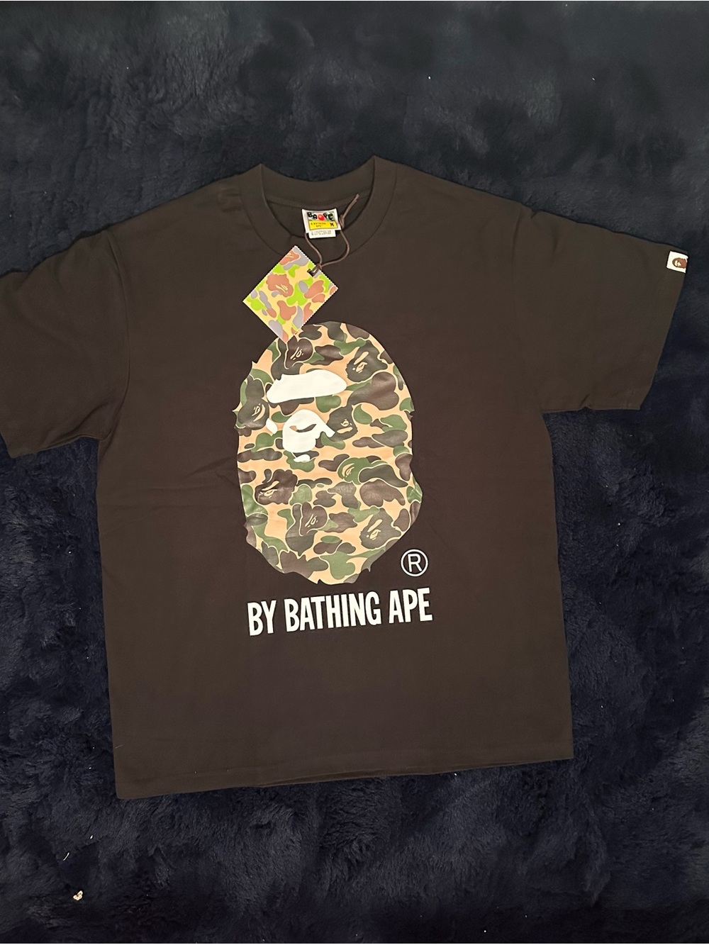 Bape Black T-Shirt with Green Camo Ape Head